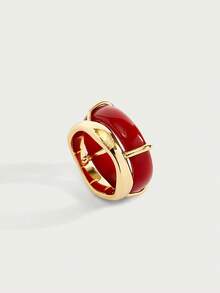 Glisma 18K金女士单枚戒指，服饰，哥特/复古，老钱风，串珠，西部珠宝，金属/纹理，宝石，秋冬，送给妈妈/女士/女孩/母亲，高级，复古，十字架 - 紅色 - 查看 3