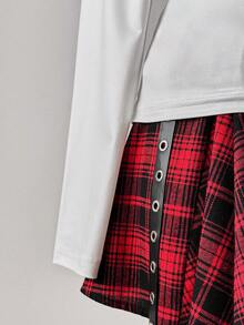 Sunspun Áo thun tay dài phong cách đường phố Mỹ in chữ và trái tim ngắn, Xuân/Thu - trắng - Xem 3