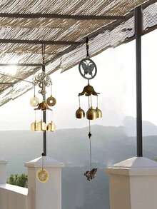 复古合金风铃，适用于家居装饰、门窗、卧室、阳台、墙壁、户外装饰、室内装饰 - 銅色 - 查看 1