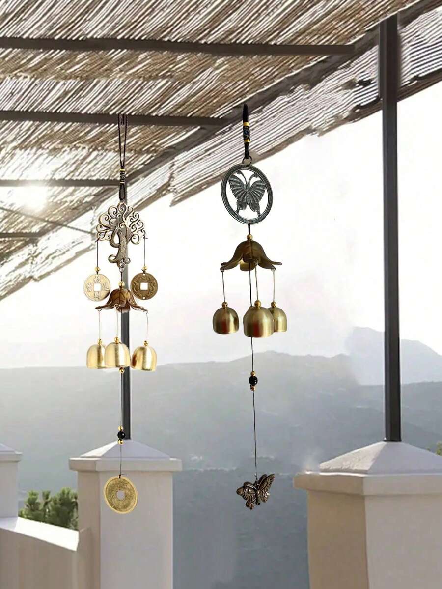 复古合金风铃，适用于家居装饰、门窗、卧室、阳台、墙壁、户外装饰、室内装饰 - 銅色 - 查看 1