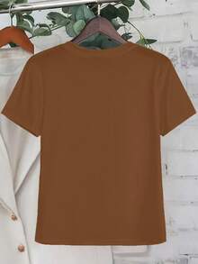 EMERY ROSE T-shirt femme à manches courtes, Top décontracté simple pour femmes - Marron - Voir 2