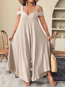 Weeklong 大码女式极简时尚梭织长袖连体裤 - 卡其色 - 查看 5