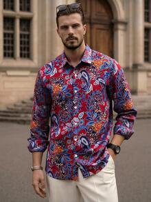 HIMLAND Men's Retro Style Printed Long Sleeve Shirt Flannel - Multicolor - View 1