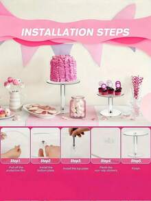 SHEIN 1/3 Piezas Soporte de Pastel de Acrílico, Soporte de Exhibición de Pastel Redondo Transparente para Mesa de Postres, Bodas, Eventos, Fiestas de Cumpleaños, Pasteles, Pastelerías, Dulces - transparente - Ver 2