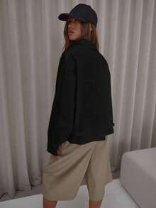 MUSERA Áo sơ mi tay phồng dáng rộng chất liệu cotton poplin, vạt nhún, kiểu dáng thanh lịch, dễ thương, gợi cảm, thích hợp cho mùa thu, đi chơi đêm, dự tiệc, mùa xuân hè, đi nghỉ mát. - màu đen - Xem 2