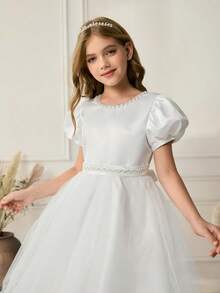 少女奢华小众高端公主裙，女主人钢琴花童婚礼礼服 - 白色 - 查看 7