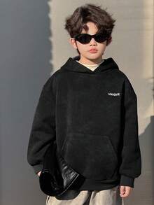 DAZY Tween Boy Casual Loose Fit Letter Print Fleece Sweatshirt, Street Style For Autumn Sweatshirt - Dark Grey - View 5