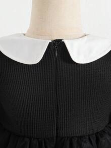 SHEIN Baby Girl Wednesday Roleplay Black Dress With White Collar, Cuffs And Mesh Skirt - Black - View 8