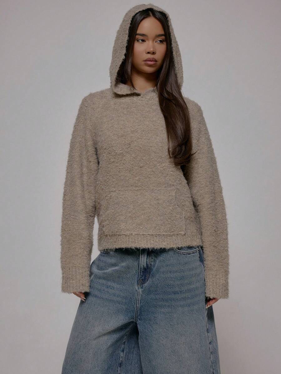 MUSERA Fluffy Knit Oversized Hoodie  Fall Autum Winter Streetwear Cool Girl Y2K Everyday Casual Sepia - Apricot - View 1