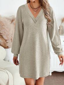 EMERY ROSE Váy dài tay trơn màu thường ngày dành cho nữ - Màu be - Xem 3