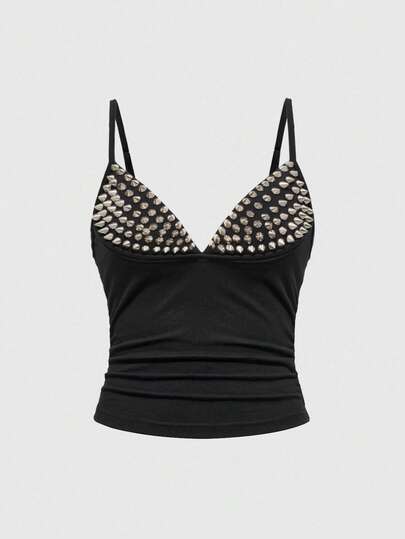 Grunge Punk Camicetta sexy oversize da donna in stile punk scuro con borchie e patchwork