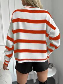 RueChic Striped Pattern Drop Shoulder Sweater - Burnt Orange - View 2