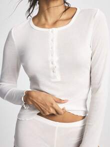 Ocili Comfortable, Simple, Casual Soft Tencel Wool Women Lounge Tops, Winter - White - View 4