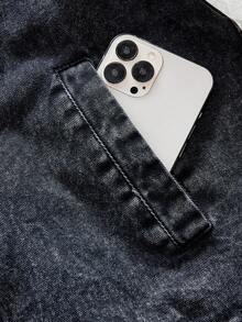 AXEPEAK 男士字母贴布拉链休闲夹克，带毛领 - 黑色 - 查看 5