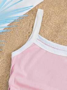 Tween Girl Ribbed Contrast Trim Camisole Tank Top, Versatile Daily Wear