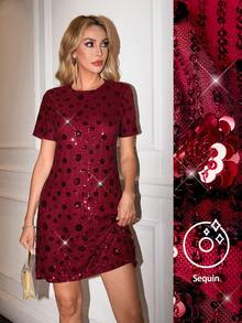 Ellevyn 亮片镂空露背束腰连衣裙 舞会礼服 约会之夜礼服 - 酒紅色 - 查看 11