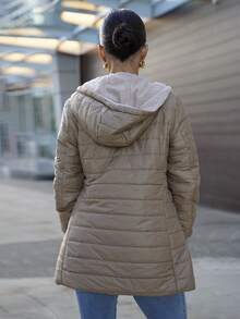 SAYEHFBABY Casual Versatile Solid Color Fleece Hooded Padded Padded Coat, Winter Clothes  Fall Cloth For Women - Khaki - View 2