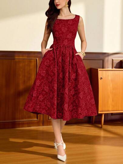 Vintamour Vintage Women's Solid Color Square Neck Pocket Elegant Sleeveless Dress Summer Vacation Outfits Woman Wedding Guest Dress Women Back To School Birthday Dresses For Women Elegant Birthday Outfits For Women Vacation Outfits Women Elegant Dresses For Women Fall Women Clothes Vacation Dress Fall Clothes Church Dresses For Women Church Outfits Women Festival Outfits For Women Old Money Style Women Brunch Outfits For Women