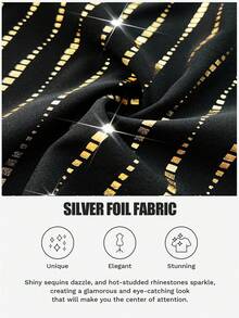 Viva Relle Women's Plus Size Elegant Shiny Hot Stamping V-Neck Sleeveless Blouse,Black And Gold,Summer,70's,Night Out Club,Party,Christmas,Valentine's Day Top - Multicolor - View 8