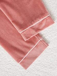 女孩睡衣，柔软韩国羊毛面料，带口袋和心形刺绣，长袖上衣和两件套睡衣套装 - 藕粉色 - 查看 8