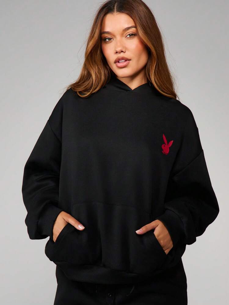 Missguided x Playboy Bluza z kapturem i nadrukiem na okładce magazynu w dużym rozmiarze, z długim rękawem, swobodna, uliczna, zimowa, jesienna odzież wierzchnia, wyrazisty element graficzny