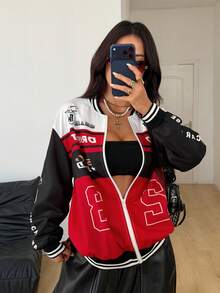 Coolane 男女情侣同款约会之夜情侣装长袖赛车夹克，适合秋冬季情人节穿着 - 彩色 - 查看 7