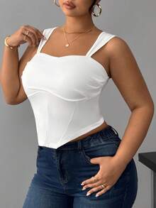 Hourglow Plus Size Women Solid Color Fashion Asymmetric Hem Thick Strap Tank Top/Autumn /Winter - White - View 2