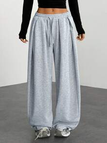 SHEIN PETITE 女士秋季街头服饰基本款日常外出机场休闲灰色低腰宽松香蕉裤