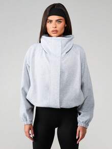 MISSGUIDED Light Grey Full Zip Sweatshirt Jacket With Funnel Neck And Long Sleeves For Casual Fall Winter Wear - Grey - View 1