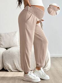 SHEIN Pregnant Women's Casual Drawstring Pocket Tie Waist Pants Summer Knit Pants Comfy Pants   Summer   Summer Clothes Two Piece Set Women Comfy Bathing Suit Cover Up Pants