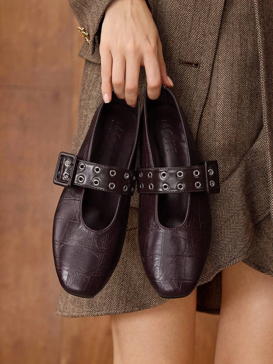 MOTF WOMEN'S RETRO MARY JANE FLAT SHOES, SUITABLE FOR ALL SEASONS, AUTUMN/WINTER FOR CHRISTMAS - Burgundy - View 1