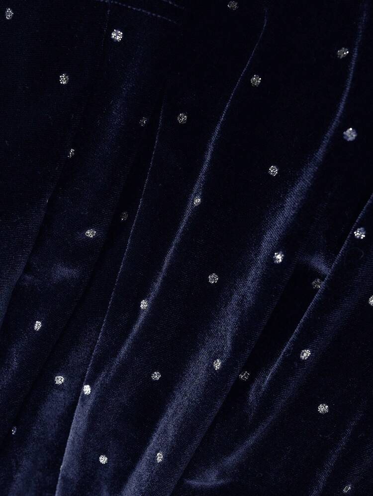 Plus Size Women Black Velvet Rhinestone Decor Round Neck Dress Winter Clothes For Women Winter Dress  Casual Dress For Women  Floral Dress  New Year Dress Women's New Year's Eve Dresses Christmas Party Dress  Navy Blue Plus Size Dress Sparkly Dress Valentine's Day