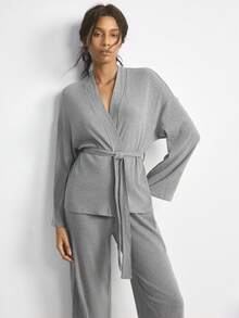 Ocili 休闲舒适水洗复古波西米亚风宽松纯棉抽绳女士睡衣套装，秋冬款 - 黑色 - 查看 5