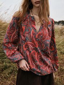 Florisole 女士优雅通勤休闲腰果花印花衬衫 - 彩色 - 查看 1