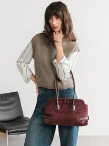 SHECARRY SUEDETTE LARGE CAPACITY NICHE HIGH SENSE RETRO COMMUTING SHOULDER HANDBAG AUTUMN AND WINTER - Dark coffee - View 8