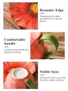 1 Set Ceramic Floral Coffee Cup (Cup + Saucer), Creative Floral Water Cup For Women, High-End Handpainted Afternoon Tea Cup And Saucer, A Cup Of Coffee, Possible, Summer, Sea, Cup, Red, Red, Pink - 彩色 - 查看 9