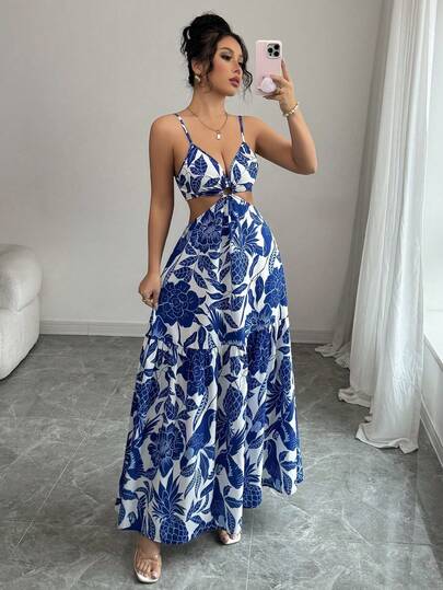 Vestido elegante y sexy para mujer, sin mangas, sin espalda, estampado,Vestido holgado y casual para las vacaciones
