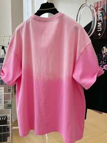 Resyla Women's Heart Print Ombre Loose Fit Crew Neck T-Shirt - Pink - View 2