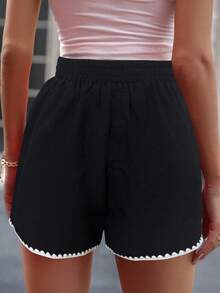 SHEIN LUNE 女士休闲刺绣口袋短裤，春夏款 - 黑色 - 查看 2