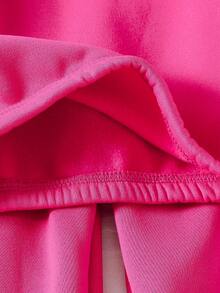 SHEIN Playful Pals 2pcs Young Girl Knitted Sweatshirt, Single-Sided Fleece Half-Zip Pullover Top, Casual Classic Versatile Light Gray 2-Piece Set - Pink - View 8