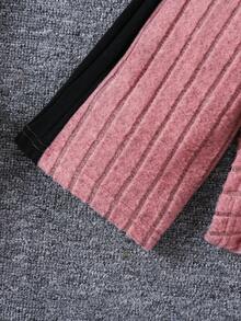 Conjunto deportivo casual para niña bebé con textura acanalada, bloques de color, volantes, empalme, cremallera y cuello alto - Rosa - Ver 6