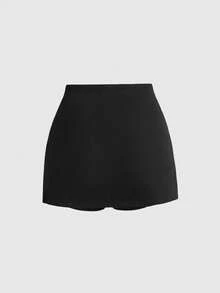 ROMWE Grunge Punk Áo thun tay dài ôm sát cổ xẻ viền kim loại Punk cổ điển kết hợp chân váy ngắn cạp trễ - màu đen - Xem 8