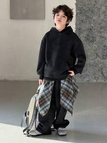 DAZY Setelan Hoodie dan Celana Kasual Warna Polos untuk Anak Laki-Laki Remaja, Musim Gugur - Dark Grey - View 2