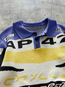 AXEPEAK Men's Letter Pattern Short Sleeve Polo Collar Casual Knit Top - Multicolor - View 3