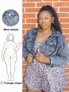 Truni Plus Size Distressed Denim Jacket, Casual For Autumn - Black - View 1