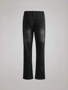 Officeau 1 chiếc quần jeans nam dáng suông màu đen, kiểu dáng thoải mái, phù hợp cho việc đi bộ trong thành phố và các hoạt động ngoài trời từ mùa xuân đến mùa hè. - màu đen - Xem 3