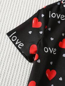 2件套男童休闲校园风舒适卷袖衬衫短裤套装，心形印花衬衫短裤 - 彩色 - 查看 4