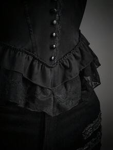 SHEIN ICON Áo camisole nữ màu trơn phối ren ôm sát gợi cảm - màu đen - Xem 9