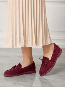 Sleekvia Women's Casual Versatile Commuting Lace-Up Loafer Flats For Christmas - Burgundy - View 5