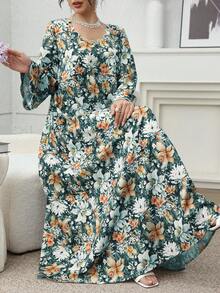 Yasmyna 优雅复古浪漫花卉珍珠装饰宽松休闲连衣裙，女士款 - 彩色 - 查看 3